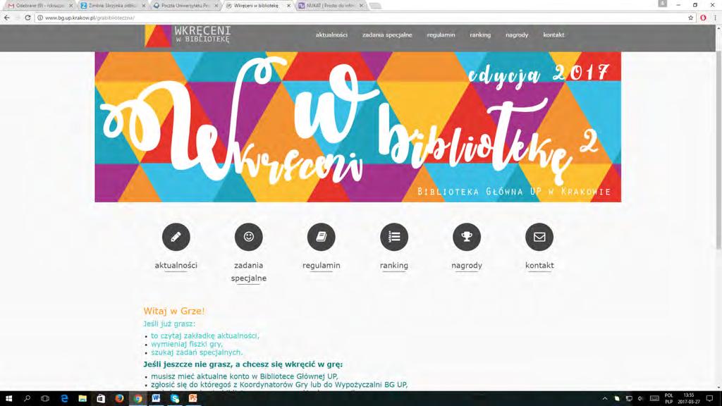 Gry biblioteczne: Wkręceni w Bibliotekę (listopad 2015 - kwiecień 2016) Wkręceni w
