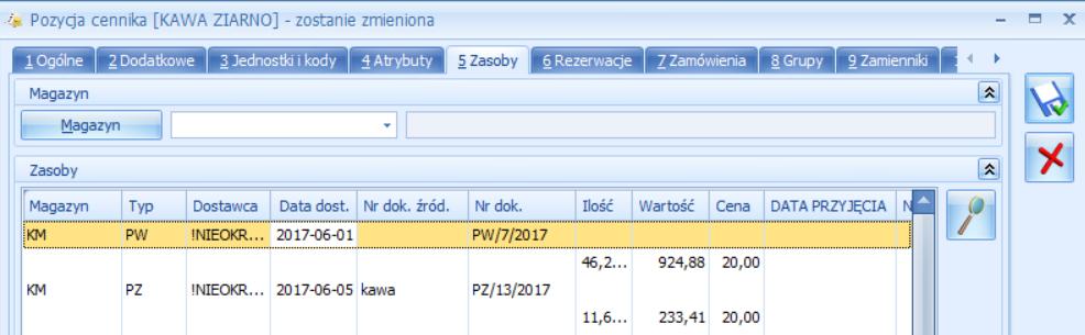 następującymi informacjami: Magazyn magazyn, na którym został towar przyjęty, Ilość ilość towaru przyjęta na danej dostawie, Cecha 1