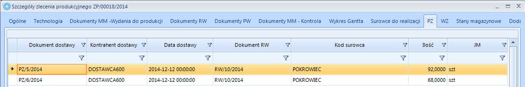 W przypadku kilku dokumentów dostaw wyszczególnione są ilości z danych