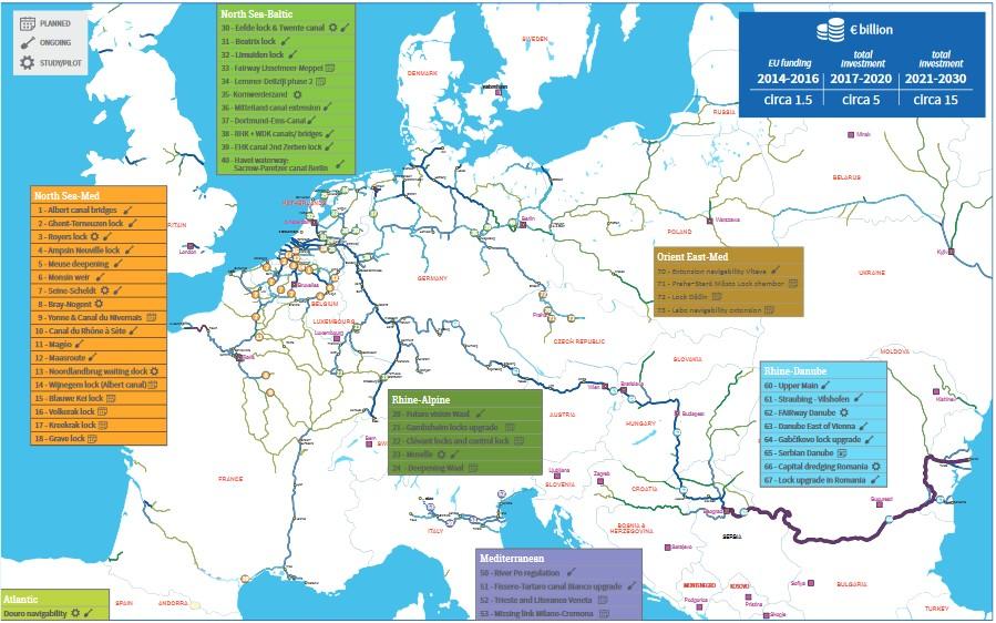 Inwestycje w infrastrukturę dróg wodnych w sieci TEN-T Źródło: http://www.inlandnavigation.