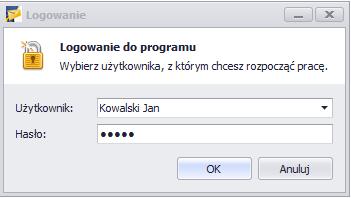 Do programu może zalogować się wyłącznie użytkownik Subiekta podając swoją nazwę oraz hasło, jeśli taki zostało nadane.