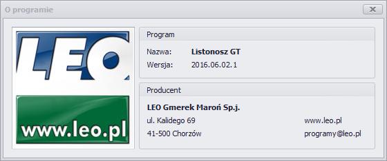 7.1.2 O programie Wybranie tej opcji spowoduje pokazanie się okna z informacjami