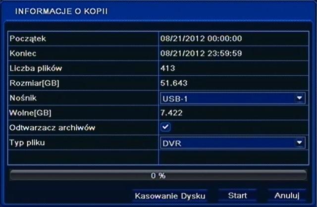 NDR-BA3208 i NDR-BA3416 Instrukcja obsługi wer.1.1 MENU REJESTRATORA Z wyświetlonej listy należy zaznaczyć pożądane fragmenty nagrań. Naciśnij przycisk KOPIA.