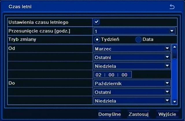 daty i czasu oraz dokonać aktualnych ustawień daty, czasu. Uwaga: Przy zmianie ustawień czasu zegar rozpoczyna pracę dopiero po wybraniu pozycji ZAPISZ TERAZ.