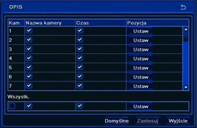 W kolumnie Nagrywanie po-alarmowe należy ustawić czas nagrywania rejestratora po wykryciu alarmu na danej kamerze, w zakresie od 10 sekund do 5 minut.