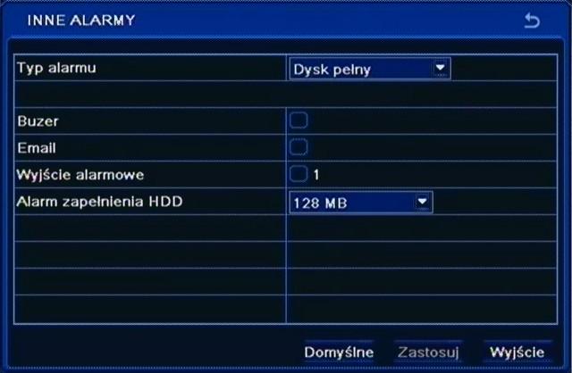 NDR-BA3208 i NDR-BA3416 Instrukcja obsługi wer.1.1 KONFIGURACJA REJESTRATORA Po wybraniu przycisku Reakcja pojawi się poniższy ekran.