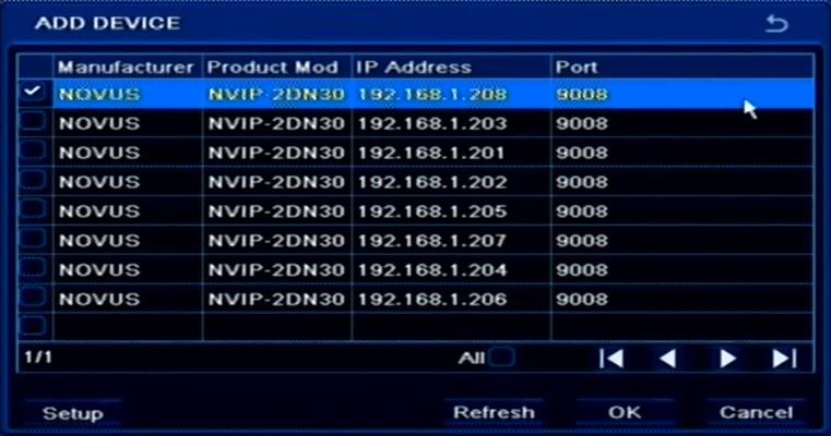 NDR-BA3208,NDR-BA3416 User s manual ver.1.1 RECORDER S MENU DVR will display list of found cameras. To add camera select checkbox to the left of the list and press OK button.