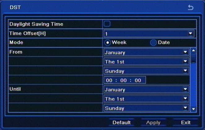 After changing date and time HDD format is advised. 5.1.1.3. DST Selecting DST from the BASIC menu displays the following screen.