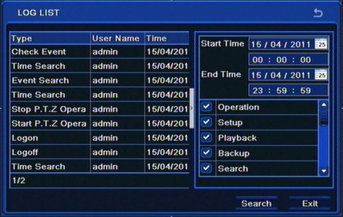 2. Event Selecting EVENT from the INFORMATION menu displays the following screen: To check event list please follow the procedure below: Select a start and end time and choose desired cameras Select