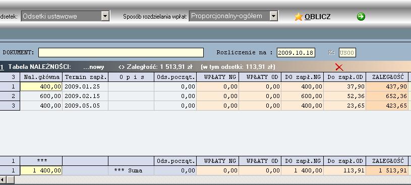 6.0 Przykłady. 6.1 Obliczanie odsetek od pojedynczych kwot należnych. 1.Data Odsetki naliczyć do dnia... 2.