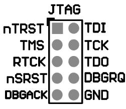 Na płycie EVBmm Tm zostało umieszczone 20-pinowe złącze (J9),(standard Wiggler) umożliwiające pracę ze wszystkimi debuggerami. Linie sygnałowe ze złącza J9 doprowadzono do złącza szpilkowego JP8.