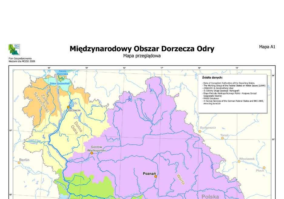 OPIS ZLEWNI GÓRNEJ ODRY Całkowita powierzchnia Międzynarodowego Obszaru Dorzecza Odry (MODO) obejmuje 124 49 km²; 6 obszarów MODO: Odra Górna, Środkowa i