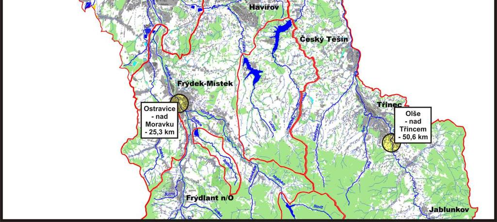 (5+6 km) OLZA ujście (+5 km) ODRA Svinov (19+1 km) ODRA Bohumin (3+3 km) Wskaźniki dopuszczalnego zanieczyszczenia
