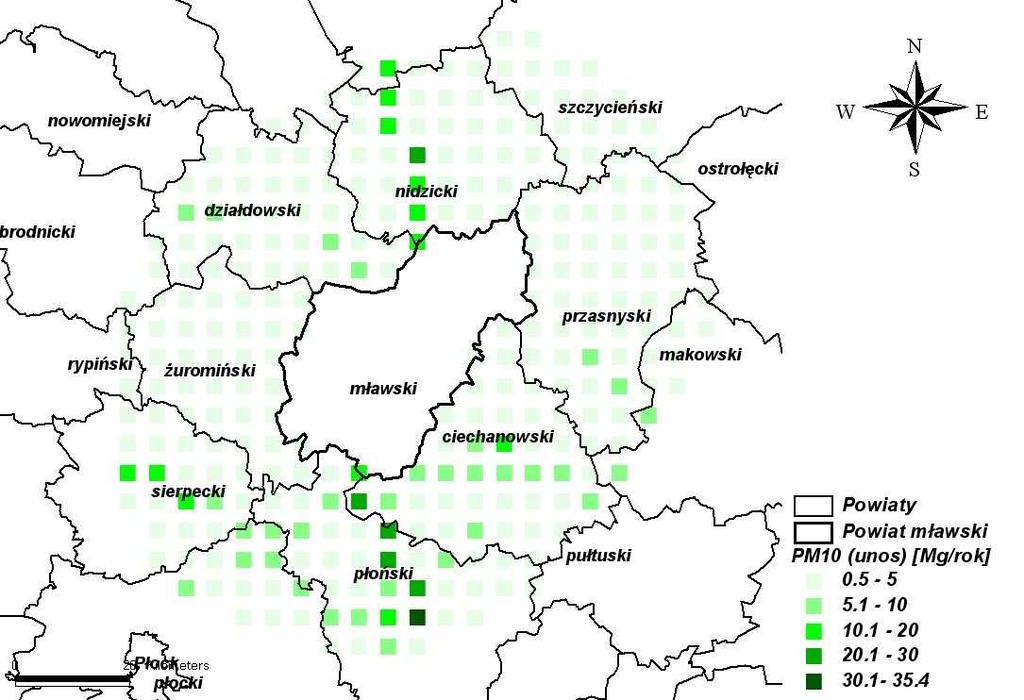 zlokalizowanych w pasie 30 km od powiatu mławskiego w 2006 roku Rysunek