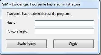 Po uruchomieniu pliku exe ukaże się okno do wprowadzenia hasła administratora: 2. Po wprowadzeniu hasła administratora ukaże się okno do logowania użytkowników.