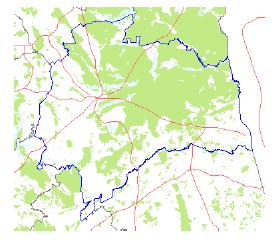krajowa, która wynosi 29,2%. Do najbardziej zalesionych gmin powiatu należy gmina Płaska, której poziom zalesienia sięga aż 82,71 %. Rysunek 21. Kompleksy leśne na terenie powiatu augustowskiego.