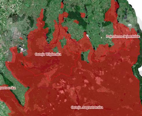 Rysunek 20. Zasięg Obszaru NATURA 2000 Ostoja Wigierska. Źródło: http://natura2000.gdos.gov.pl Parki Narodowe W rozumieniu Ustawy o ochronie przyrody (Dz.U. 2015 nr 0 poz. 1651 z późn. zm.