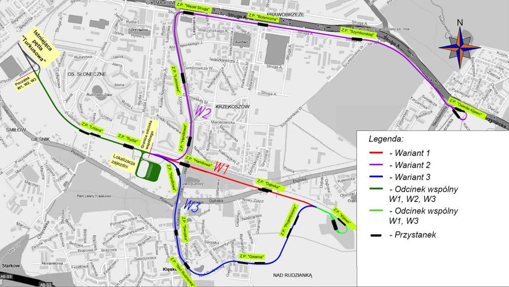 Schemat analizowanych wariantów 5 3 2 nr odcinka 1