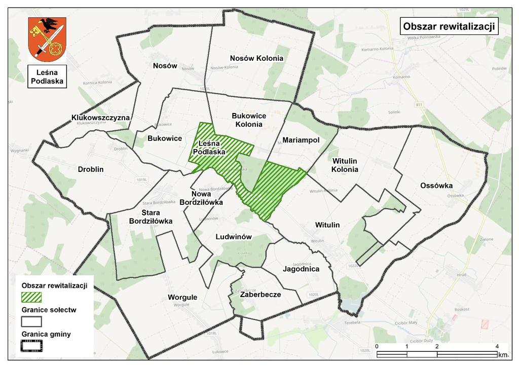 Lokalny Program Rewitalizacji Dwa ostatnie kryteria spełnia następująca miejscowość objęta obszarem rewitalizacji: Leśna Podlaska Mapa 11.