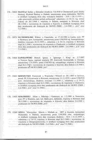 nazwisk osób, których dokumenty więzienne zostały przekazane w listopadzie 1940 r. do NKWD ZSRR w Moskwie. W tym wykazie pod numerem 1842 było nazwisko i dane Stefana Mantaja.