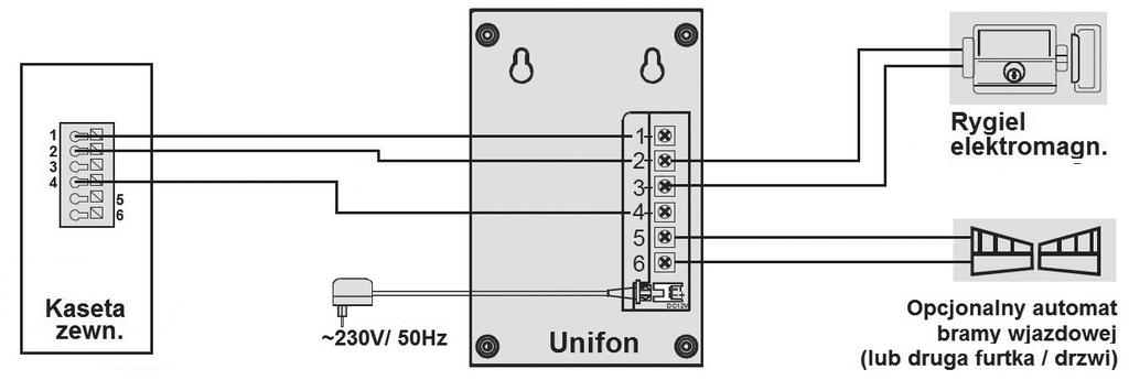 Rys. 6. Schemat połączeń zestawu z ryglem podłączonym bezpośrednio do kasety zewnętrznej Rys. 7.