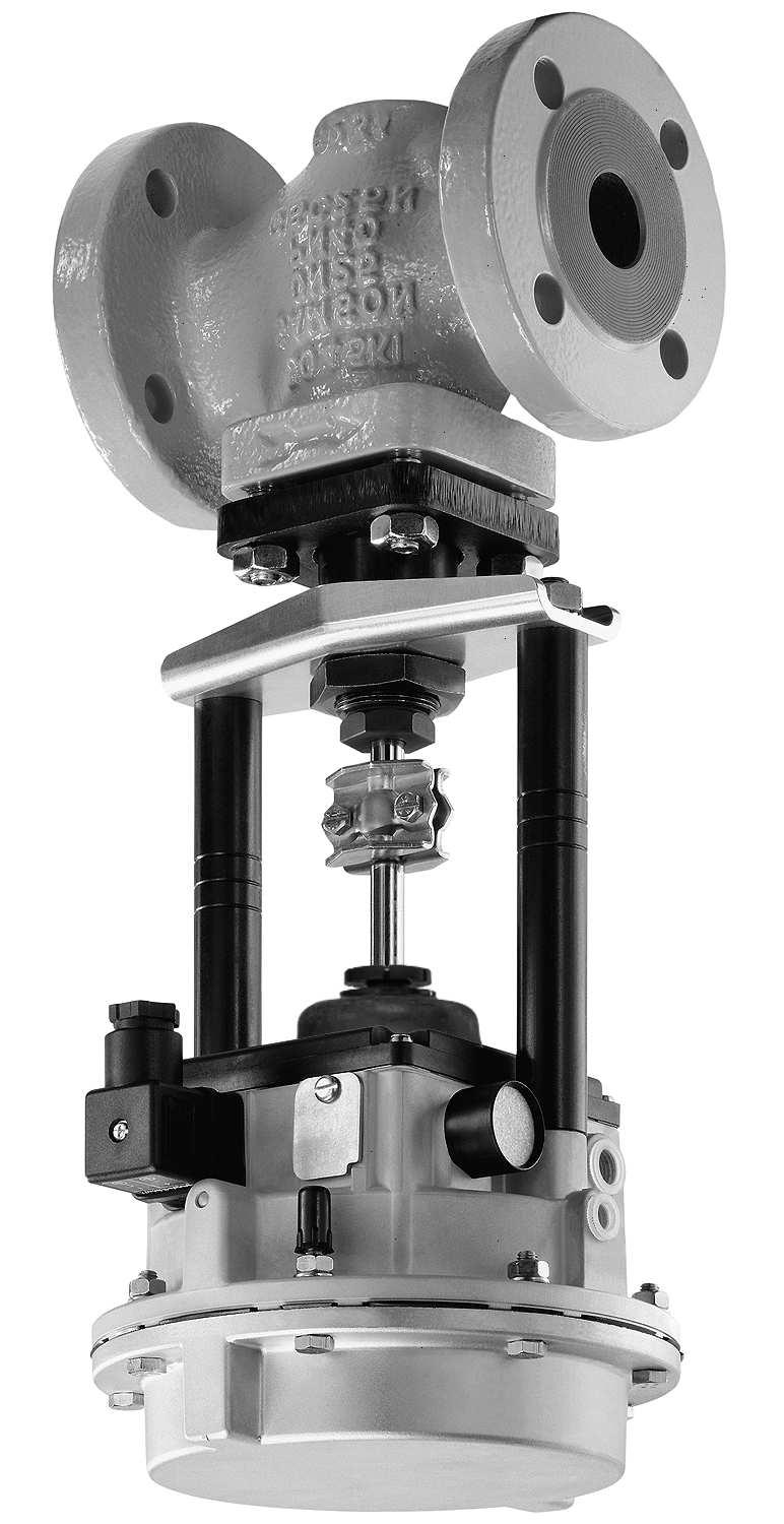 Zawory serii V2001 Zawór przelotowy typu 3321 z si³ownikami elektropneumatycznymi, pneumatycznymi lub elektrycznymi Zastosowanie Zawór regulacyjny do regulacji przep³ywu cieczy i gazów oraz pary
