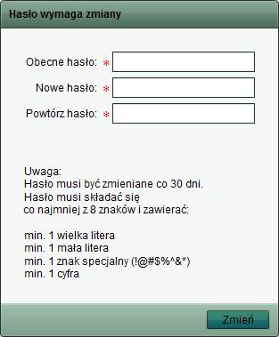 Następnie w polu Nowe hasło wprowadzamy żądane hasło i dla sprawdzenia poprawności, wprowadzamy je ponownie w ostatnim polu Powtórz hasło. Rys.