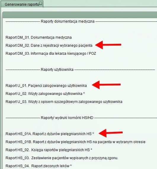 Rys. 5 Na ekranie pojawi się lista dostępnych dla zalogowanego użytkownika raportów. Raporty służą m.in. celom kontrolingowym i weryfikacyjnym.