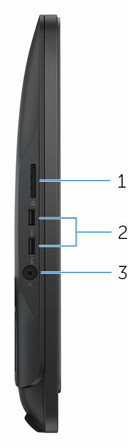 Lewa strona 1 Czytnik kart pamięci Umożliwia odczytywanie i zapisywanie danych na kartach pamięci. 2 Porty USB 3.