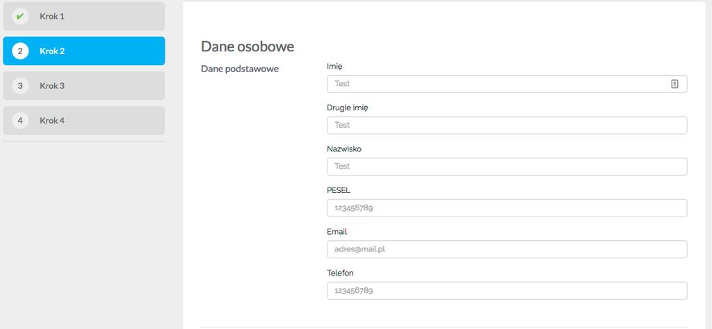 Rekrutacja on-line W kolejnym kroku należy uzupełnić dane osobowe.