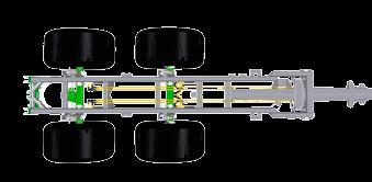 Rama, o szerokości 760 mm na wysokości układu jezdnego, umożliwia montaż szerokich kół ( 850 mm), przy czym nie zmniejsza to dużego kąta skrętu tylnej osi.
