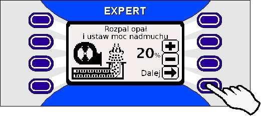 Po przeprowadzeniu rozpalania wcisnąć klawisz. Gdy opał rozŝarzy się na całym palenisku przejść do pracy automatycznej wciskając klawisz przy ikonie. 2. Wygaszanie kotła.