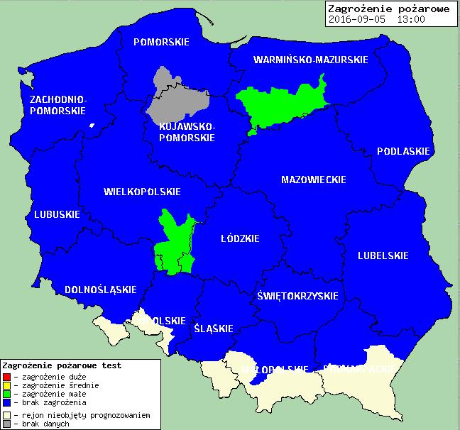 Zagrożenie pożarowe w lasach Ostrzeżenia hydro/meteo BRAK