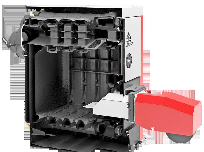 palnik peletowy o wysokiej sprawności >90% z podwójnym automatycznym systemem czyszczenia w standardzie: przedmuchowym oraz mechanicznym z ruchomym rusztem palnika posiada funkcję automatycznego
