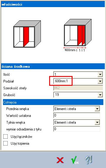 Wstawienie przegrody środkowej Dla naszego przykładu wybieramy funkcję Wstaw przegrodę środkową. U dołu po prawej stronie otwarte zostanie nowe okno dialogowe.