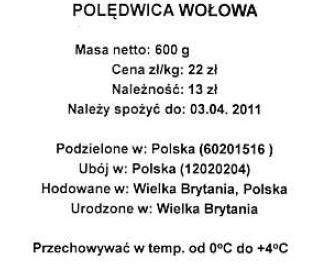 Znakowanie mięsa wołowego Wzór