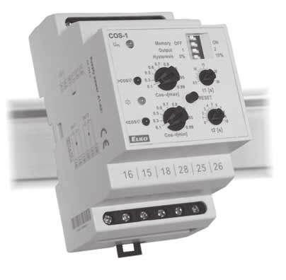 Przekaźniki kontroli COS-1 Parametry techniczne COS-1 Symbol Opis aparatu Zasilanie Napięcie zasilania: Tolerancja napięcia zasilania: Pomiar Sieć: Zaciski pomiaru: Górny próg cos-φ: Dolny próg