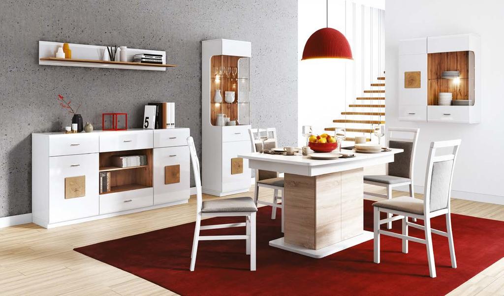 promieniowy)/biały mat front / body: white gloss with wotan oak elements & timber (radial trunk element) / white matte wykonanie / made from: front / front: MDF opłaszczowany folią pvc w połysku,