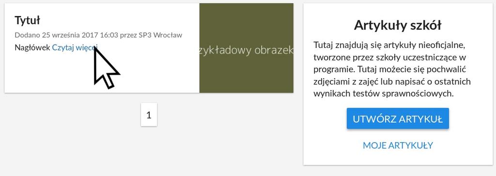 Wybierz EDYTUJ w czytniku. (Pamiętaj, że pojawi się on tylko kiedy szkoła jest zalogowana). Po kliknięciu pojawi się edytor umożliwiający edytowanie artykułu.