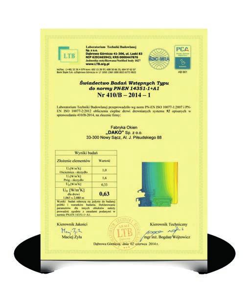 2 Izolacja cieplna Ud=0,63 W/m2K Drzwi wykazują się