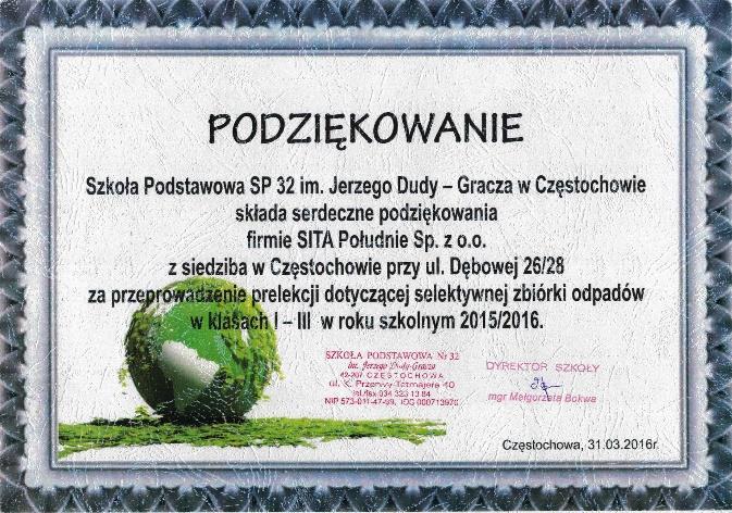 Po zakończonych zabawach dzieci otrzymały nagrody w postaci drobnych upominków i gadżetów firmowych. 31 marca 2016r. w Szkole Podstawowej nr 32 im.