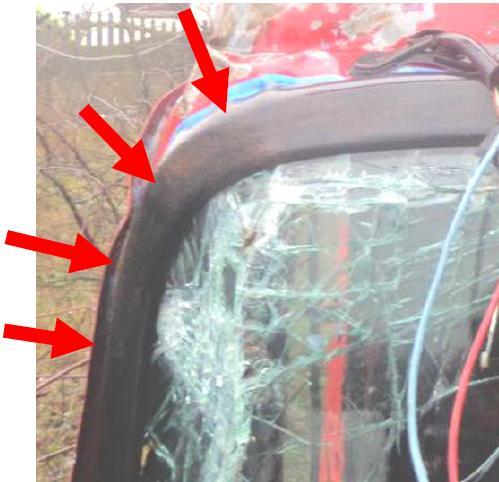 Uszkodzenia kabiny pojazdu marki MAN sięgają ok. 0.7 m od prawej krawędzi w kierunku osi wzdłużnej (rys. 8).