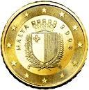 Rewersy maltańskich monet euro: 10, 20 i 50 centów z kodowanym Herbem Małym oraz 1 i 2 euro z