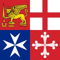 Flaga morskiego Księstwa Amalfi i bandera włoska (z symboliką księstw: Wenecji, Genui,.
