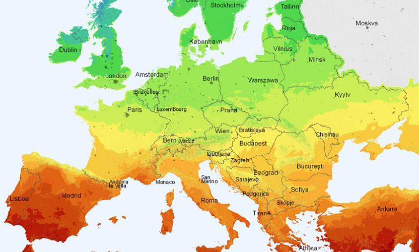 Rozkład nasłonecznienia w Europie Średni