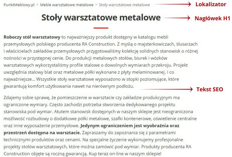 Gdzie opublikować tekst SEO kategorii? Tekst SEO kategorii można opublikować pod nagłówkiem H1.