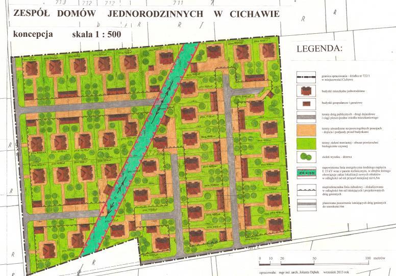 Załącznik 1 Rys. Poglądowa koncepcja możliwości zagospodarowania nieruchomości na cele zabudowy mieszkaniowej jednorodzinnej.