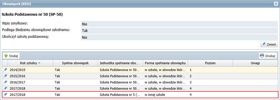 UONET+. Jak przekazać ucznia objętego obowiązkiem szkolnym do innej szkoły? 7/8 Wprowadzony wpis pojawi się w sekcji Obowiązek (KED).