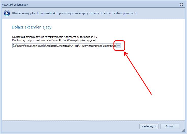 Po wprowadzeniu danych metrykowych, dodajemy plik PDF zawierający