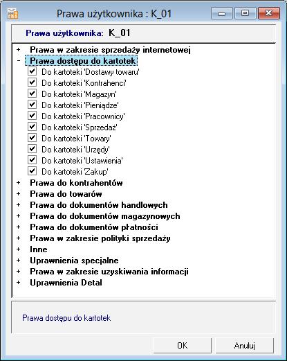 program automatycznie, np. tworzenia dokumentów płatności do wystawianych dokumentów handlowych. Uprawnienia są uporządkowane dwupoziomowo.